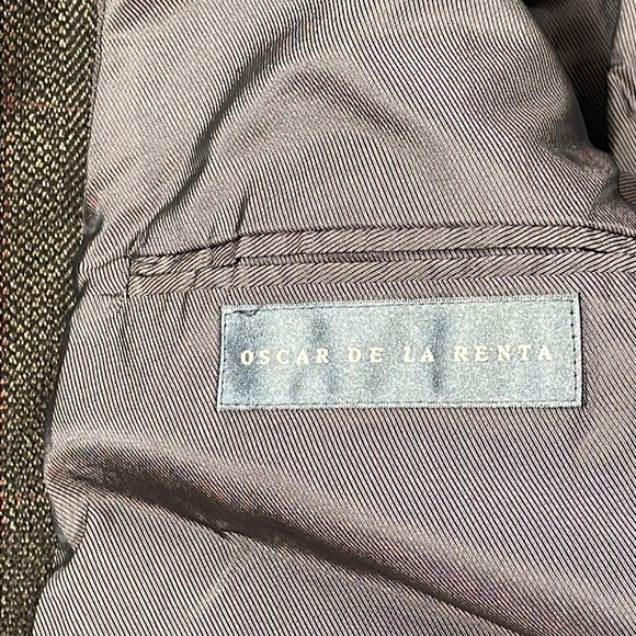 Oscar de la Renta Elbow Patch Sport Coat Blazer Wool Herringbone Plaid 44R - Picture 7 of 11